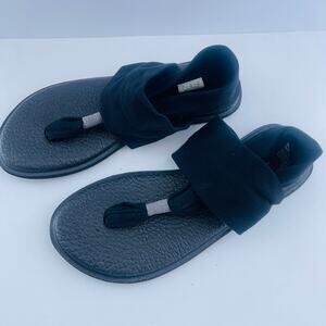 Women's Sanuk Yoga Sling Slingback Sandals Shoes Size 7 US/38 EU Black Fabric